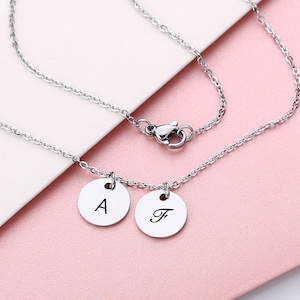 Dainty Initial Disc Necklace: Personalized Stainless Steel Letter
