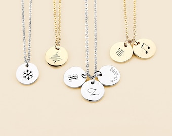 Hand Stamped Initial Disc Necklace: Personalized Stainless Steel Monogram