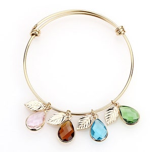 Family Tree Grandmothers Birthstone Bangle -Personalized Charm Bracelet -Gift for Mothers Day -Dainty Bracelet-Valentine&#39;s Day Gift