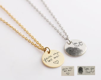 Personalized Actual Handwriting Necklace, Signature Necklace, Custom Fingerprint Necklace, Jewelry With Handwriting, Christmas Memorial Gift