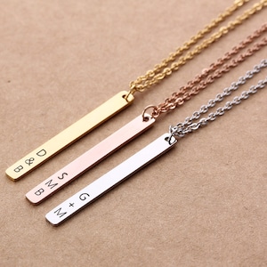 Personalized Vertical Bar Necklace: Stainless Steel Nameplate, Coordinates