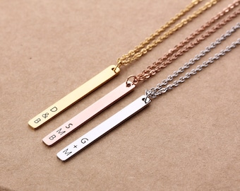 Personalized Vertical Bar Necklace: Stainless Steel Nameplate, Coordinates