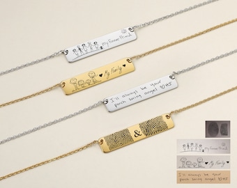 Collar con huella dactilar personalizada: joyería de acero inoxidable con escritura a mano