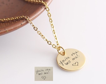 Collar con disco de escritura a mano personalizado, joyería conmemorativa con firma personalizada