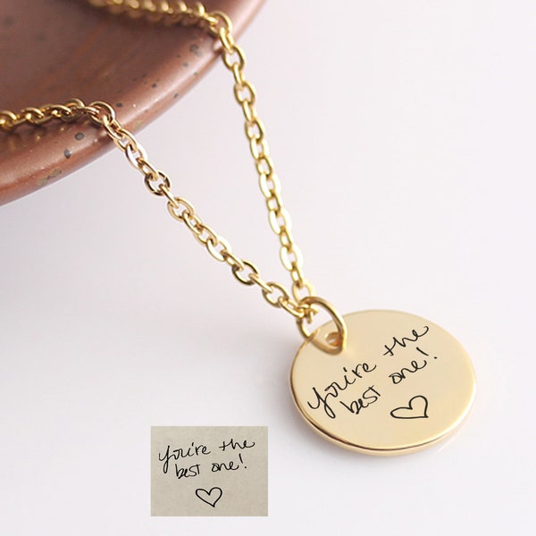 Actual Handwriting Necklace, Custom Handwriting Jewelry, Gift for Handwriting, Personalized disc Necklace,  Memorial Signature necklace