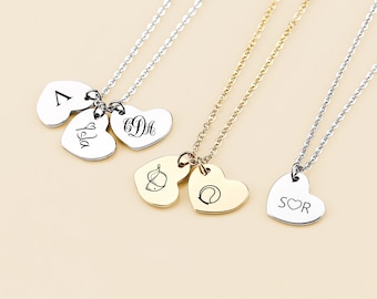 Collar con placa de corazón personalizada, joyería de acero inoxidable con monograma inicial