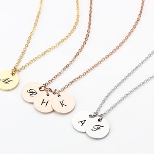 Hand Stamped Initial Disc Necklace: Personalized Stainless Steel Monogram