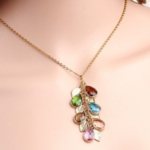 Personalized Birthstone Necklace: Gold Leaf Family Tree Pendant
