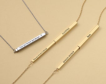 Personalized Vertical Bar Necklace: Engraved Stainless Steel Jewelry