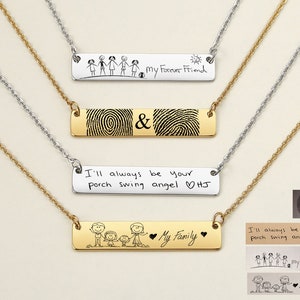 Personalized Fingerprint Bar Necklace: Handwriting Keepsake Pendant