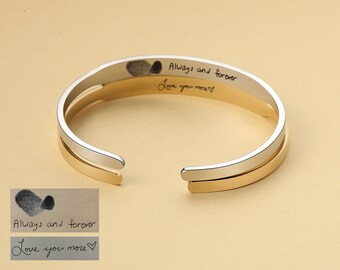 Brazalete personalizado con escritura a mano, pulsera conmemorativa de acero inoxidable, joyería personalizada con huella dactilar