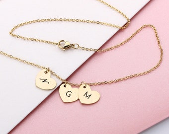 Personalized Jewelry, Dainty Heart Initial Necklace, Couple Necklace, Gold Heart Necklace, Tiny Initial Name  Necklace, Gift for Her, Mom