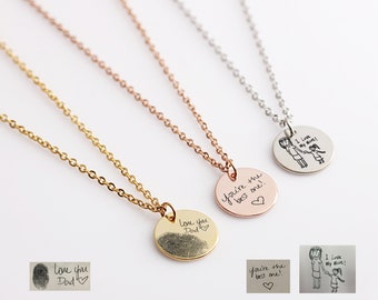 Collar personalizado con escritura a mano y disco de acero inoxidable con huella dactilar personalizada