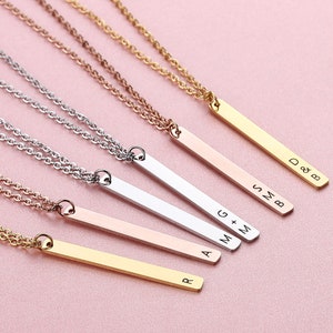 Engraved Bar Necklace: Custom Name, Initials, Stainless Steel