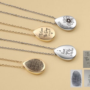 Personalized Fingerprint Tear Drop Necklace, Handwriting Signature Memorial Jewelry, Remembrance necklace