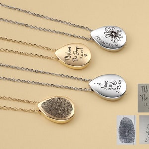 Fingerprint Tear Drop Necklace, Signature necklace, andwriting Necklace, Thumbprint necklace, HMemorial Necklace,  Remembrance necklace