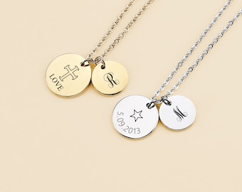 Personalized Disc Necklace, Custom Name Initial Stainless Steel Pendant