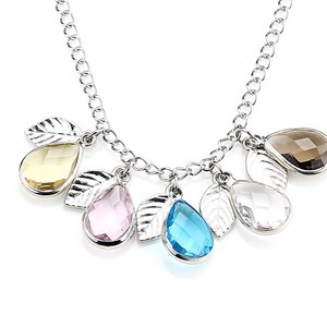 Personalized Birthstone Necklace: Gold Leaf, Gemstone Family Jewelry