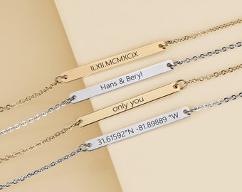 Coordinate bar necklace, Personalized Name Bar Necklace, bridesmaid necklace,bridesmaid gift, Custom Roman Number Necklace