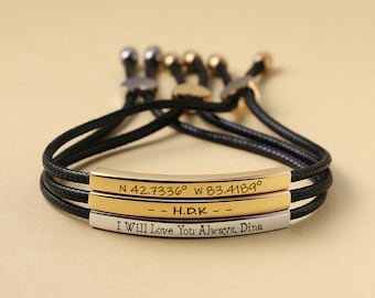 Pulsera de barra ajustable personalizada, nombre de acero inoxidable, inicial, brazalete coordinado, joyería personalizada para el amor.
