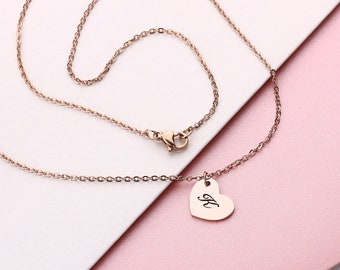 Personalized Heart Necklace, Dainty Heart Initial Name Necklace,Gold Letter Necklace, Tiny Initial Necklace,  Bridesmaid Gift Ideas