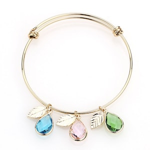 Family Tree Birthstone Bangle: Personalized Gemstone Charm Bracelet