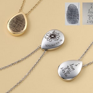 Personalized Tear Drop Fingerprint Necklace, Handwriting Signature Memorial Jewelry, Gift for mom
