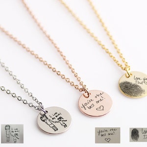 Personalized Handwriting Necklace, Stainless Steel Signature Disc, Memorial Jewelry