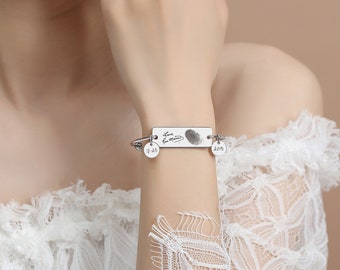 Personalized Handwriting Bangle Bracelet, Hand Print Fingerprint Bangle, Custom Stainless Steel Memorial Jewelry