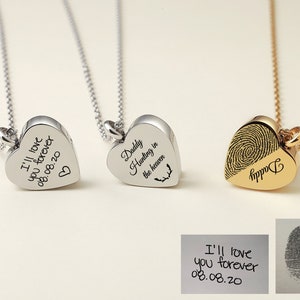Personalized Heart Urn Necklace: Handwriting, Ashes Keepsake Jewelry