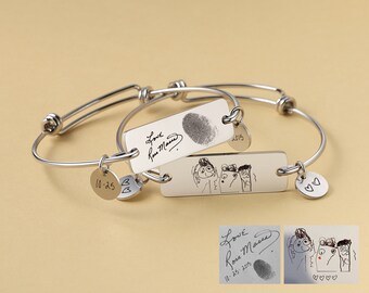 Pulsera personalizada con huella dactilar, brazalete con placa de escritura a mano personalizada, joyería conmemorativa