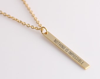 Personalized Stainless Steel Bar Necklace, Engraved Nameplate, Coordinates Pendant