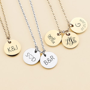 Personalized Initial Disc Necklace, Stainless Steel Monogram Pendant Jewelry