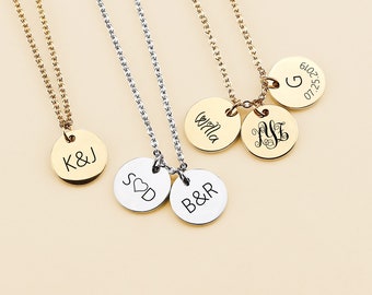 Personalized Bridesmaid Necklace, Initial Necklace, Monogram Disc Necklace, Simple Gold Necklace, Gold Disc Necklace, Personalized Gift Idea