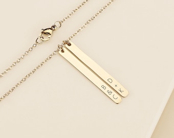 Personalized Stainless Steel Bar Necklace: Custom Coordinates, Initials