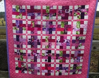 Hand-Quilted Baby Quilt: Pink & Purple Cotton Crib Quilt