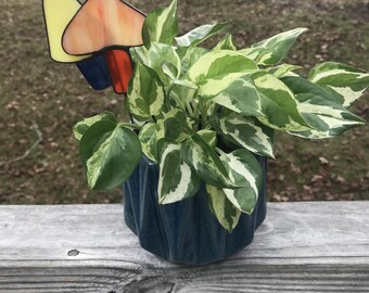 Stained Glass Mushroom Plant Stake: Yellow & Orange Garden Decor