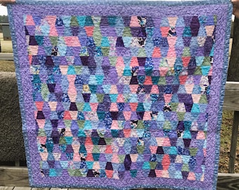 Hand-Quilted Baby Quilt: Underwater Colors, Cotton Heirloom for a Mermaid
