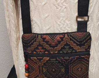 Upcycled Upholstery Crossbody Bag with Adjustable Strap