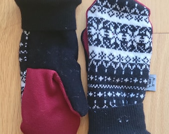 Upcycled Wool Fleece Lined Mittens - medium