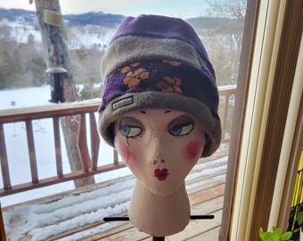 Upcycled Wool Sweater Fleece Lined Cloche Hat - fit most