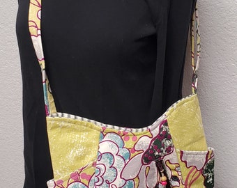 Vintage Barkcloth 5 Pocket Crossbody or Shoulder Bag