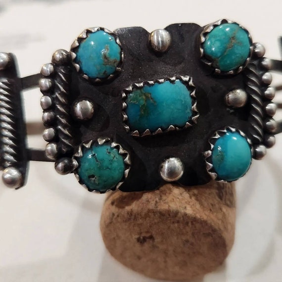 Vintage Silver and Turquoise 5 stone  Bracelet