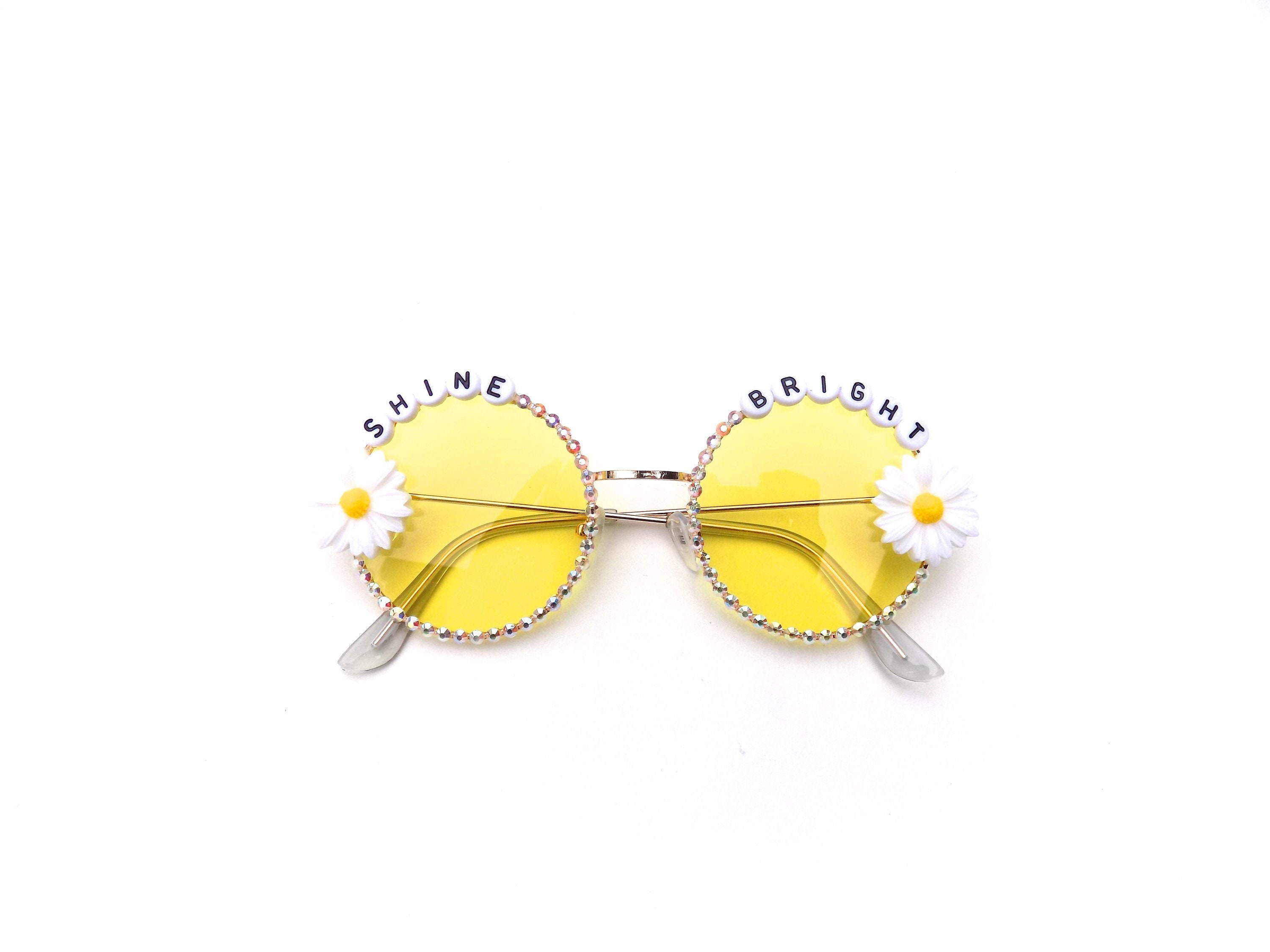SHINE BRIGHT decorated sunglasses by Baba Cool funky embellished festival shades with daisies