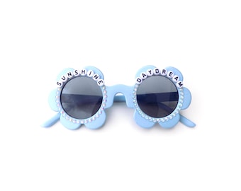 Sunshine Daydream embellished round daisy sunglasses inspired by the Grateful Dead
