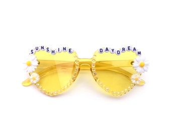 Sunshine Daydream yellow heart-shaped glasses, sunglasses inspired by the Grateful Dead