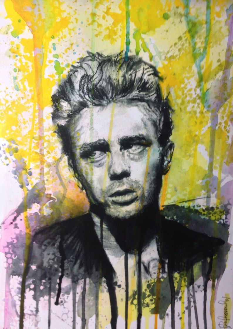James Dean Watercolor and Charcoal Drawing Print - Etsy