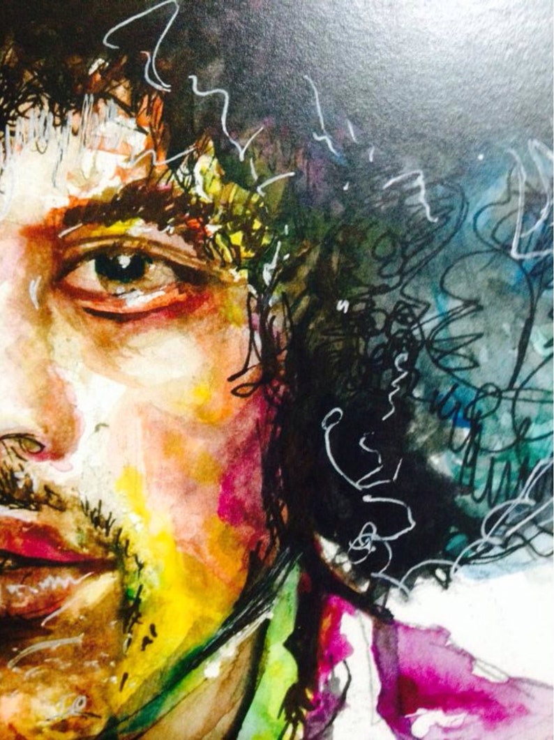 by Jenna Lee Leonard HEAVEN AND HELL watercolor print of Jimi Hendrix