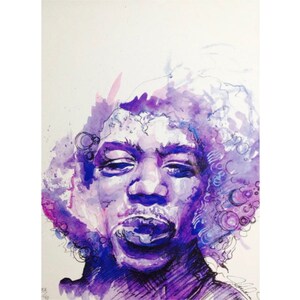 by Jenna Lee Leonard HEAVEN AND HELL watercolor print of Jimi Hendrix