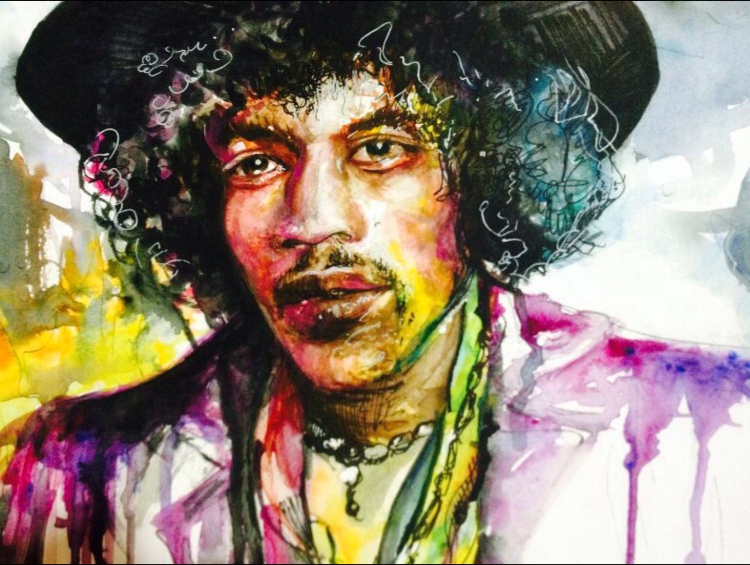 by Jenna Lee Leonard HEAVEN AND HELL watercolor print of Jimi Hendrix